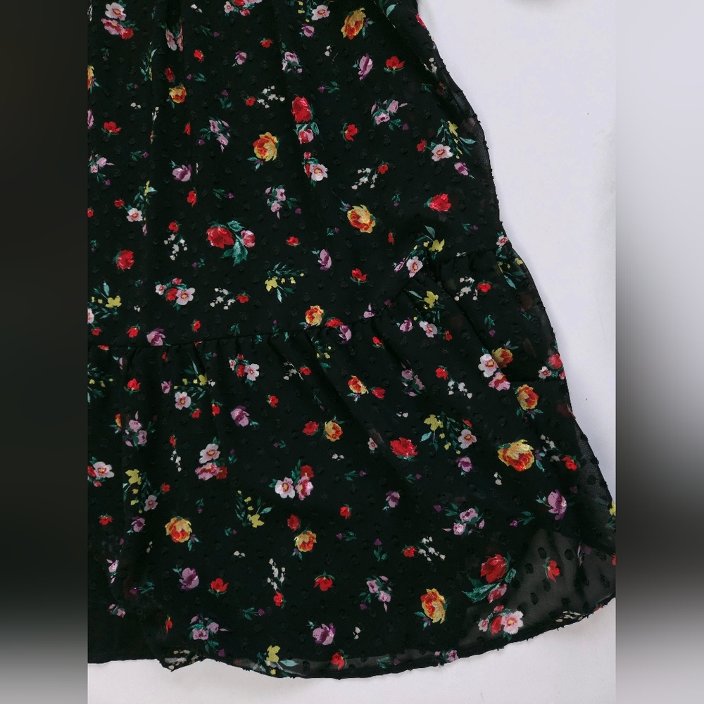 Banana Republic ClipDot Black Floral Chiffon Mock Neck Midi Dress Women's 2 - Picture 8 of 13